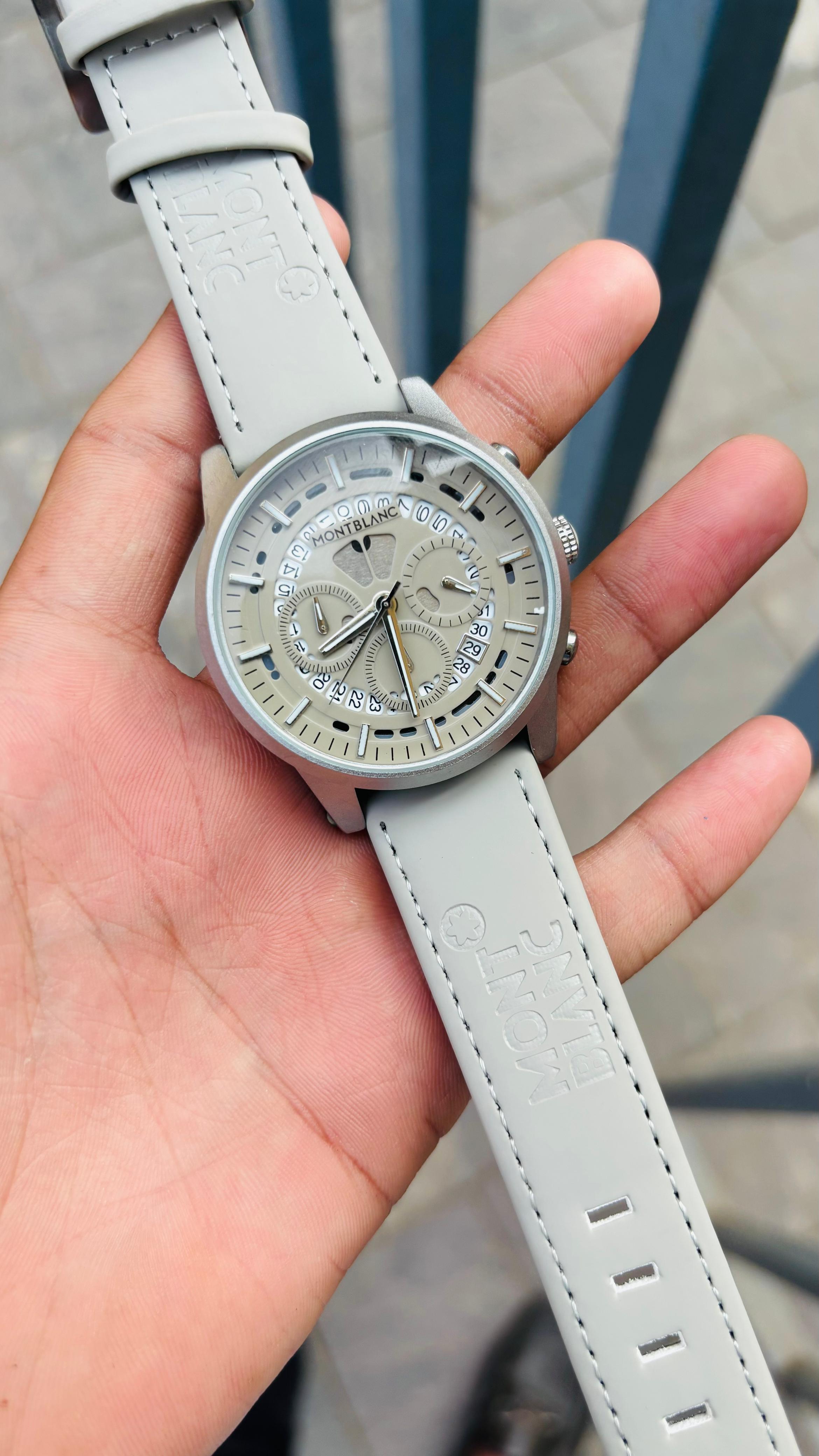Mon-t Bla-nc M1122 Chronograph Grey Leather Men's Watch