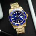 Rolex Submariner Quartz Gold Blue Dial Watch For Men's