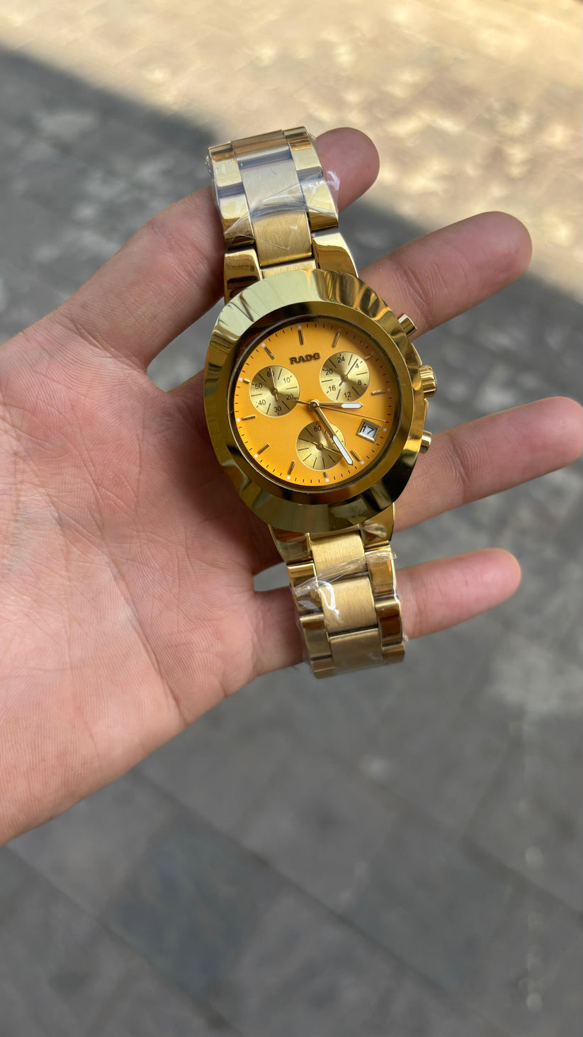 Rado Diastar Gold Dial Chronograph Steel High Quality Men's Watch