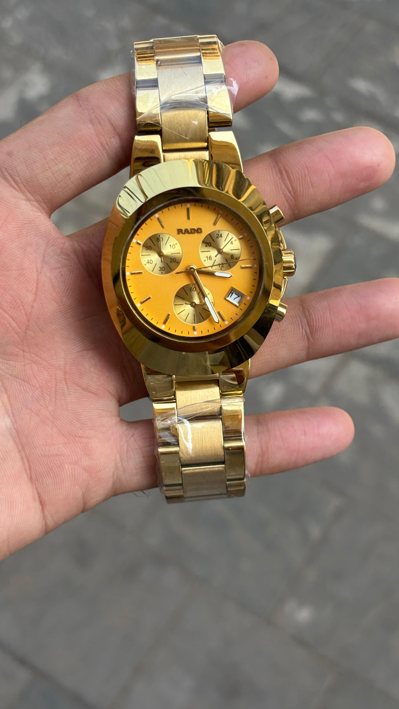Rado Diastar Gold Dial Chronograph Steel High Quality Men's Watch