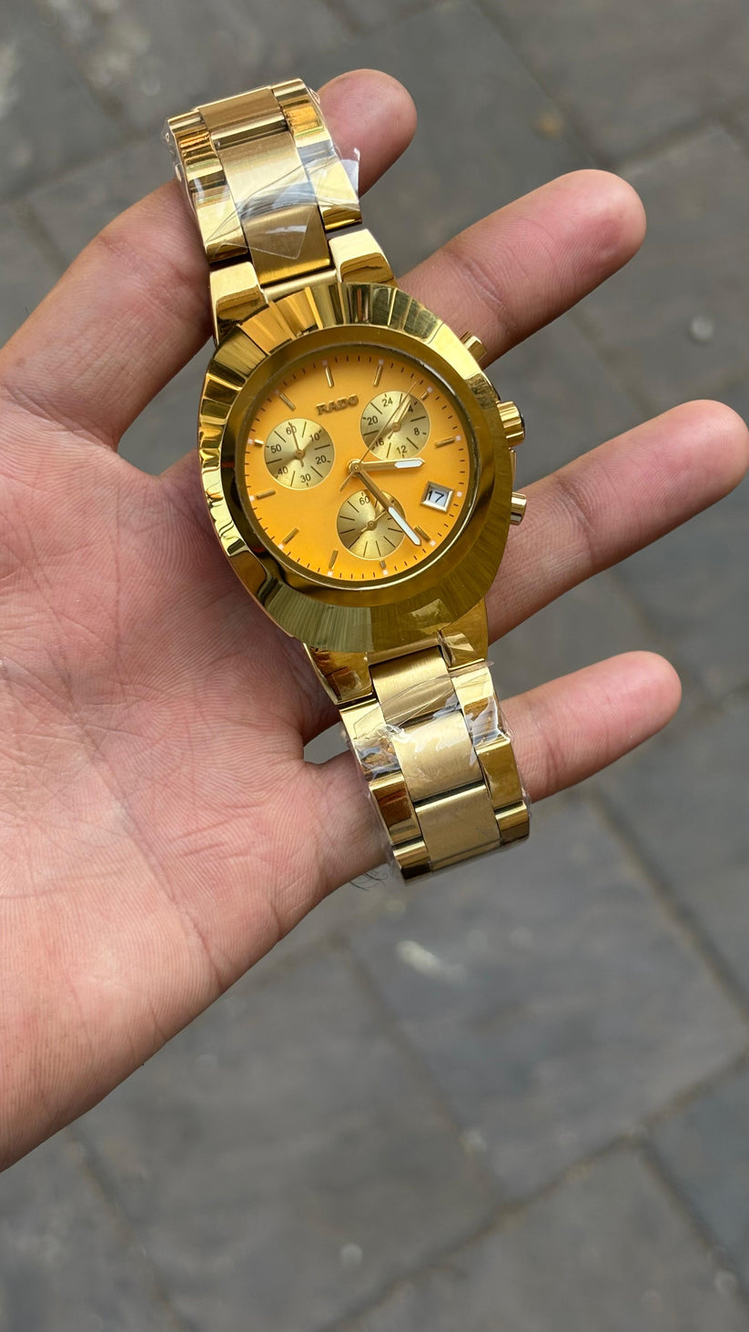 Rado Diastar Gold Dial Chronograph Steel High Quality Men's Watch