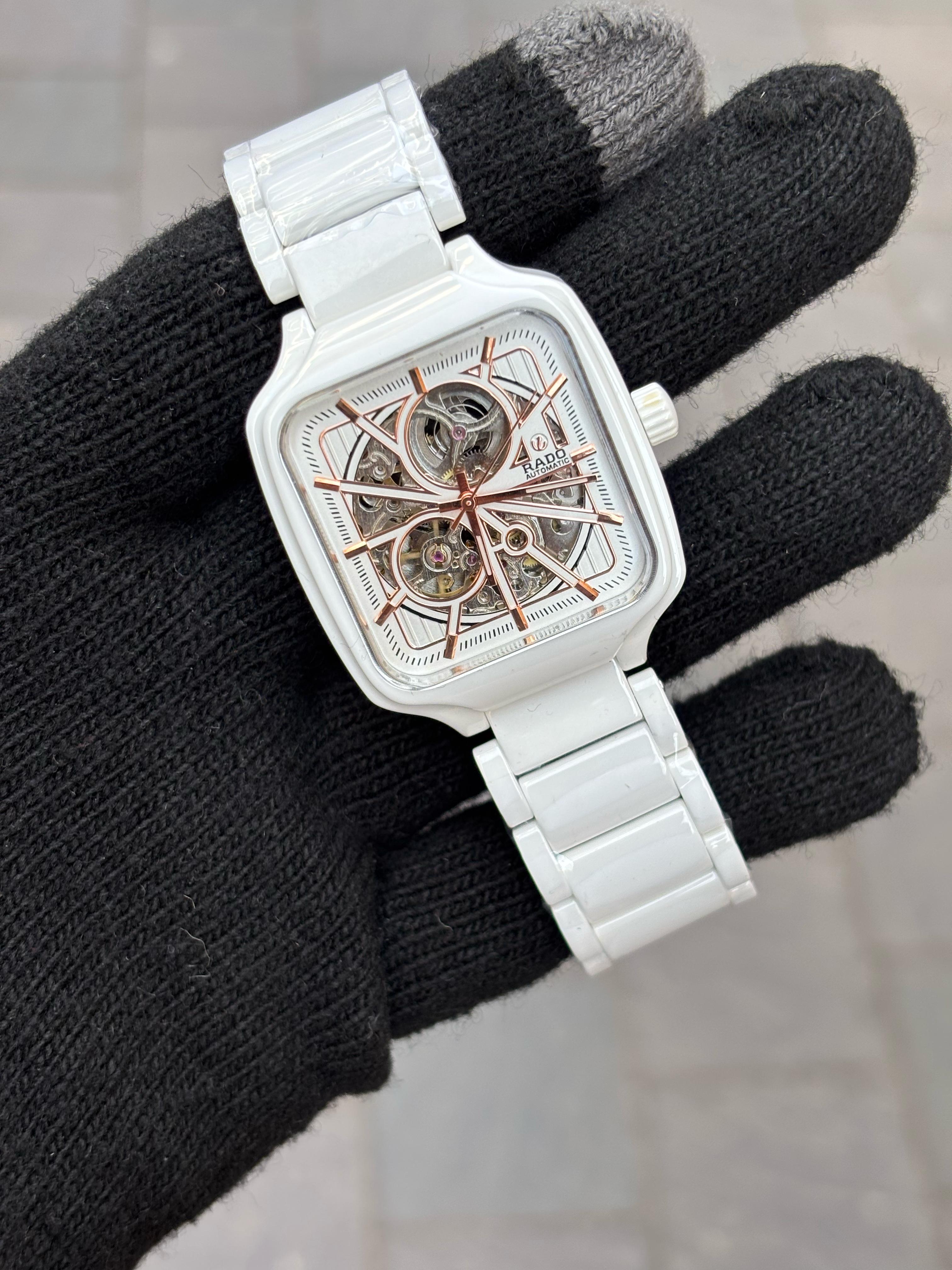 Rado White Dial Ceramic Automatic Open Heart Men's Watch