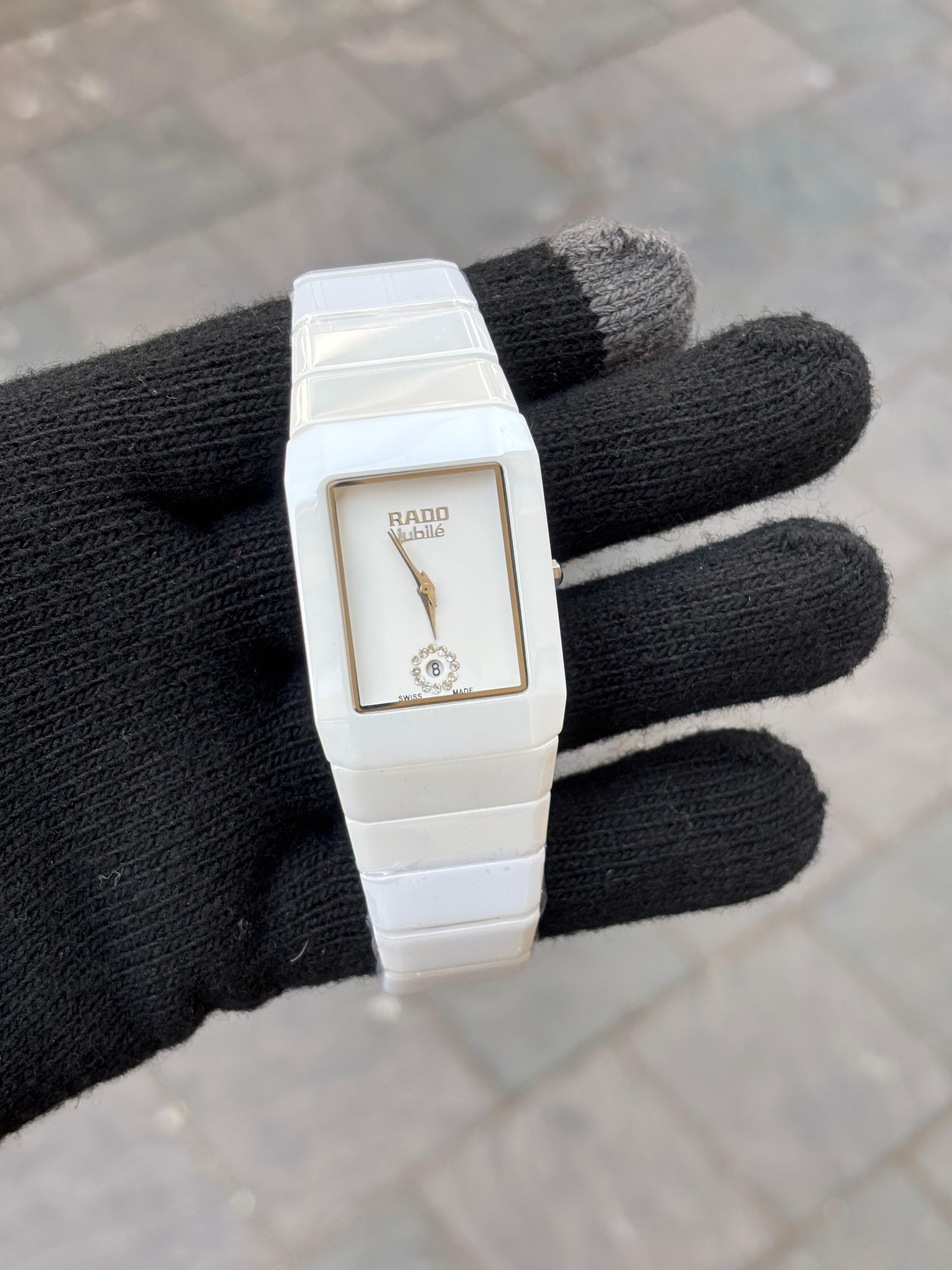 Rado Square Silver White Dial Ciramic Belt Watch For Men's