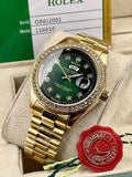 Ro-l-ex Green Dial Analog Quartz Chain Metal Round For Men's Watch