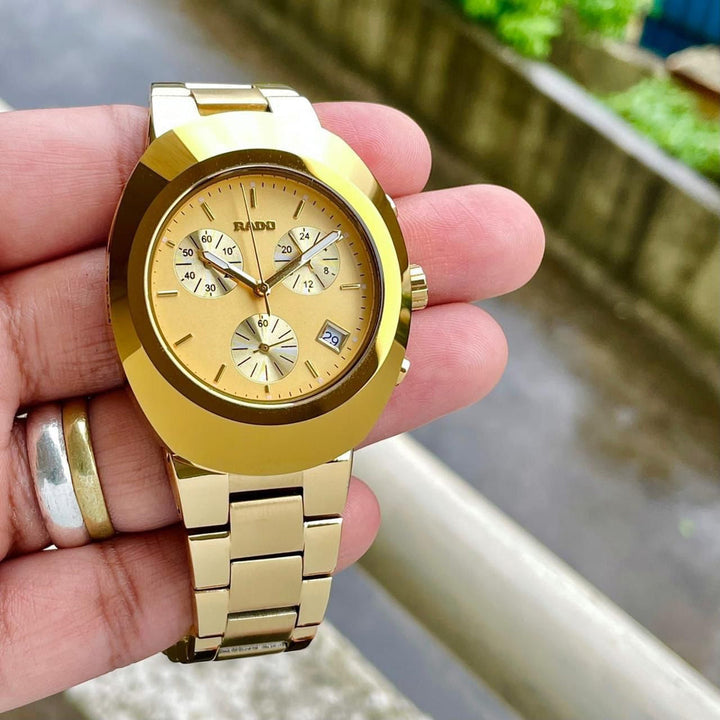 Rado Diastar Gold Dial Chronograph Steel High Quality Men's Watch